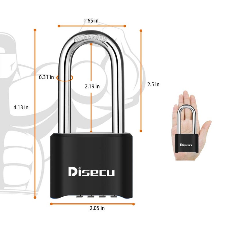 Disecu 1 Pack disecu Heavy Duty 4 Digit Combination Lock, 2.5 Inch Long Shackle Outdoor Waterproof Padlock with Steel Cable for Bike, Gate, Fence (Black) - Image 2